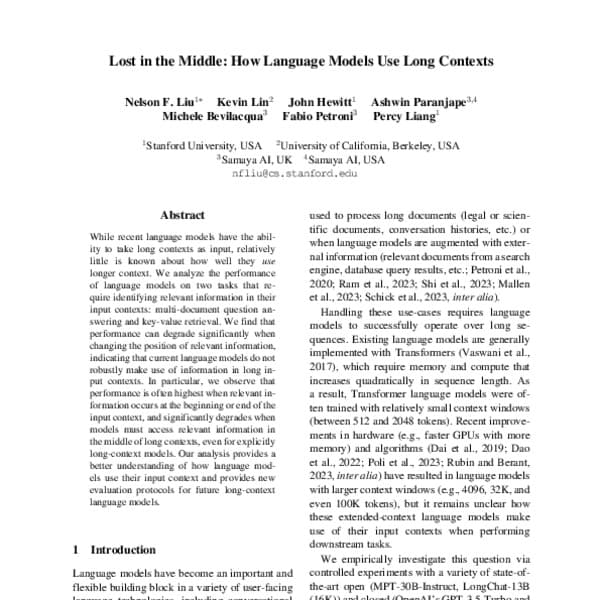 LLMs Get 'Lost in the Middle' of Long Contexts