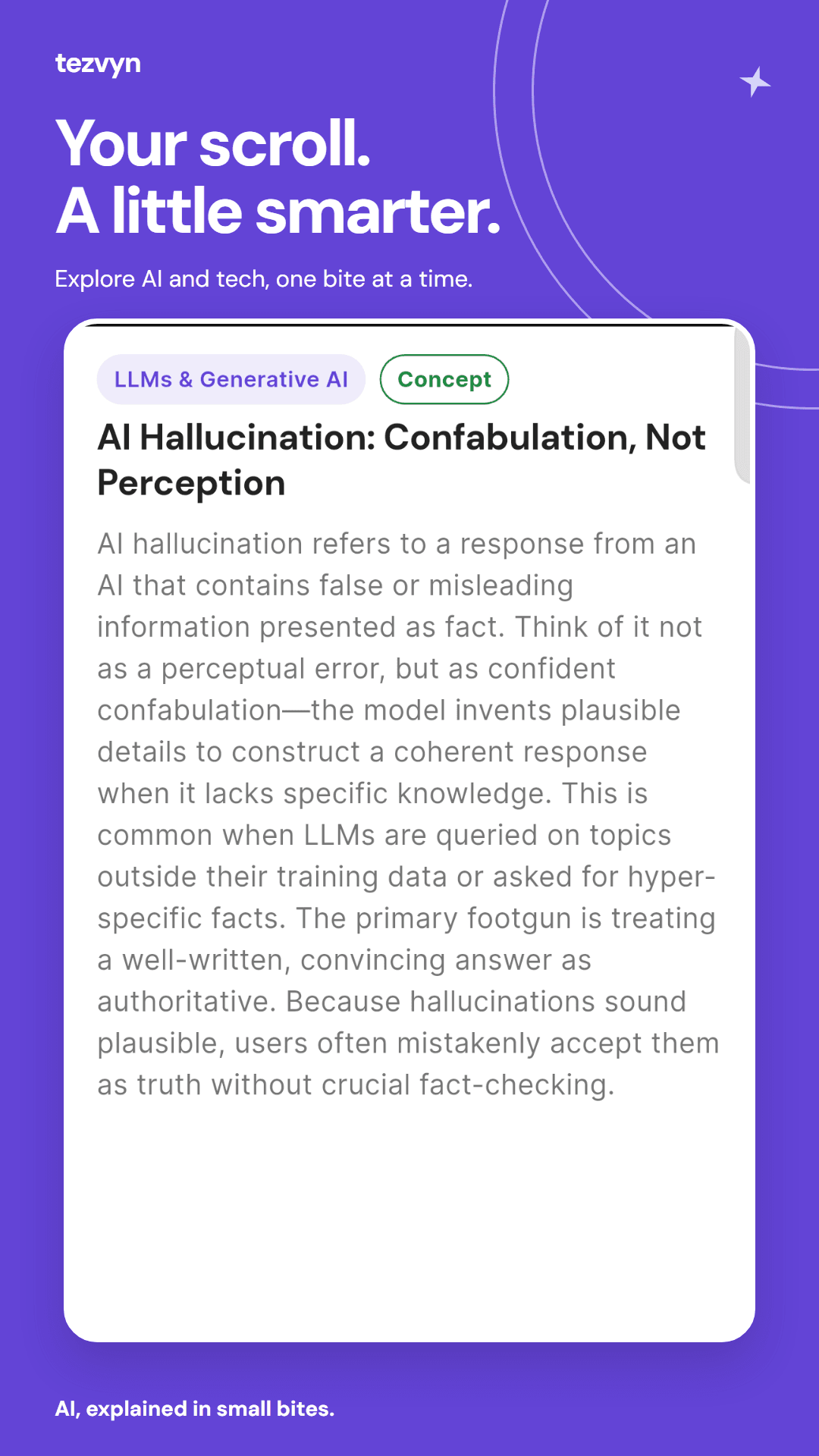 Tezvyn app learning screen showing a bite-sized AI explanation